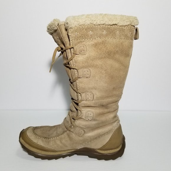 Caterpillar Beige Suede Polartec Lined Mid Calf Lace Up Winter Boots - Picture 3 of 10